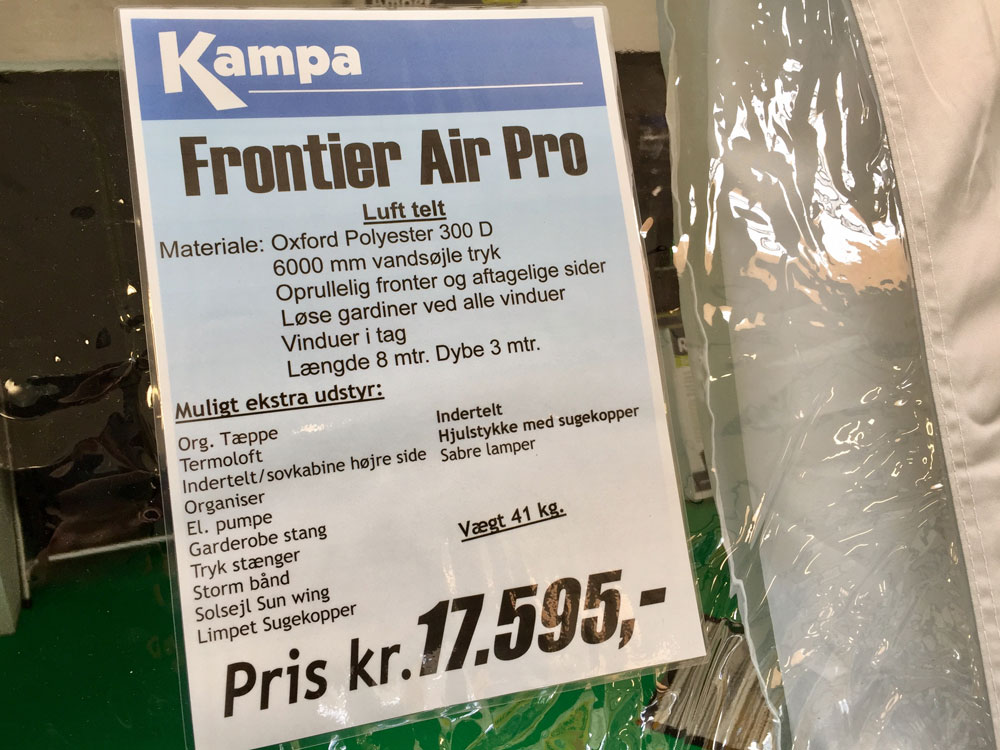 Databladet fra Frontier Air Pro forteltet
